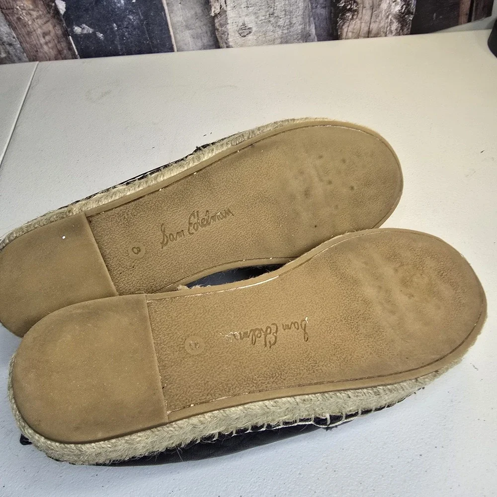 Sam Edelman Shoes Womens‎ Size 8 Black Leather Espadrille Slip On Jute Flats